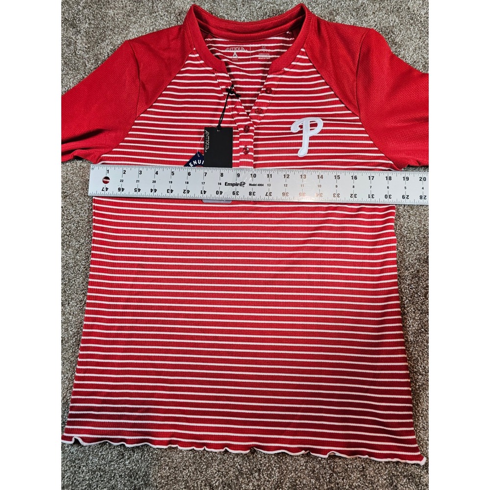 Antigua Philadelphia Phillies Maverick Henley Top Red Striped Long Sleeve M - Picture 7 of 14